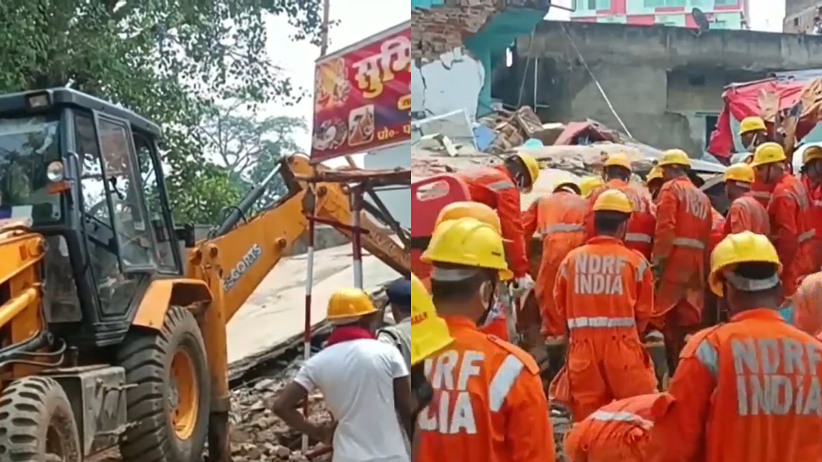 | Photo: X/@ANI : 2-Storey Building Collapses in Jharkhand's Deoghar